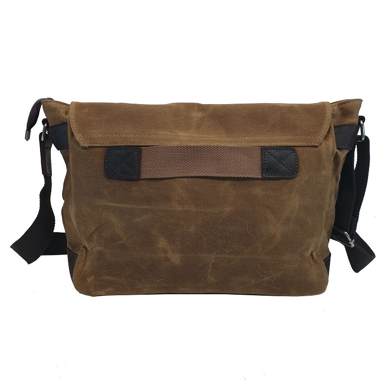 Rambo 14″ Khaki Waxed Canvas & Leather Magnet Satchel - The Leather Trading Co.