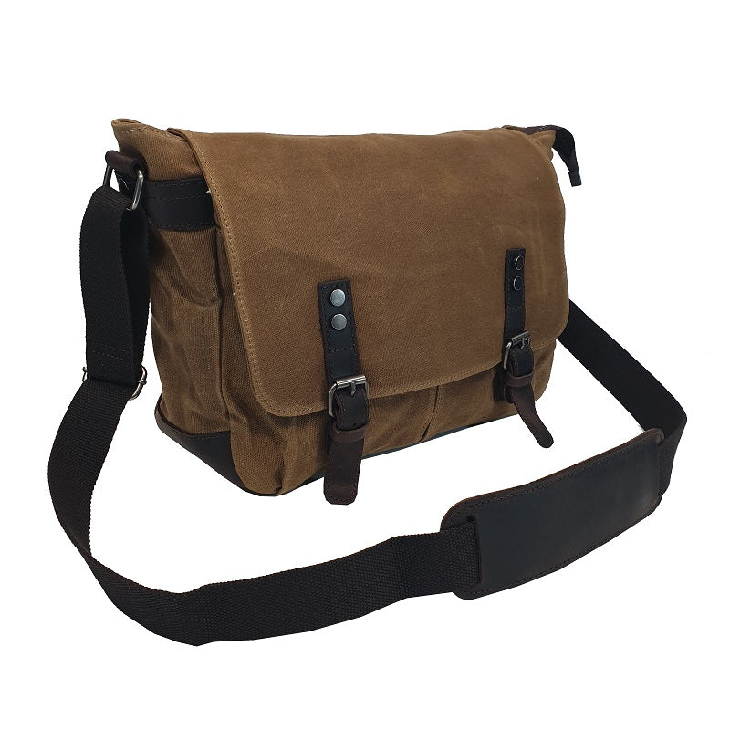 Rambo 14″ Khaki Waxed Canvas & Leather Magnet Satchel - The Leather Trading Co.