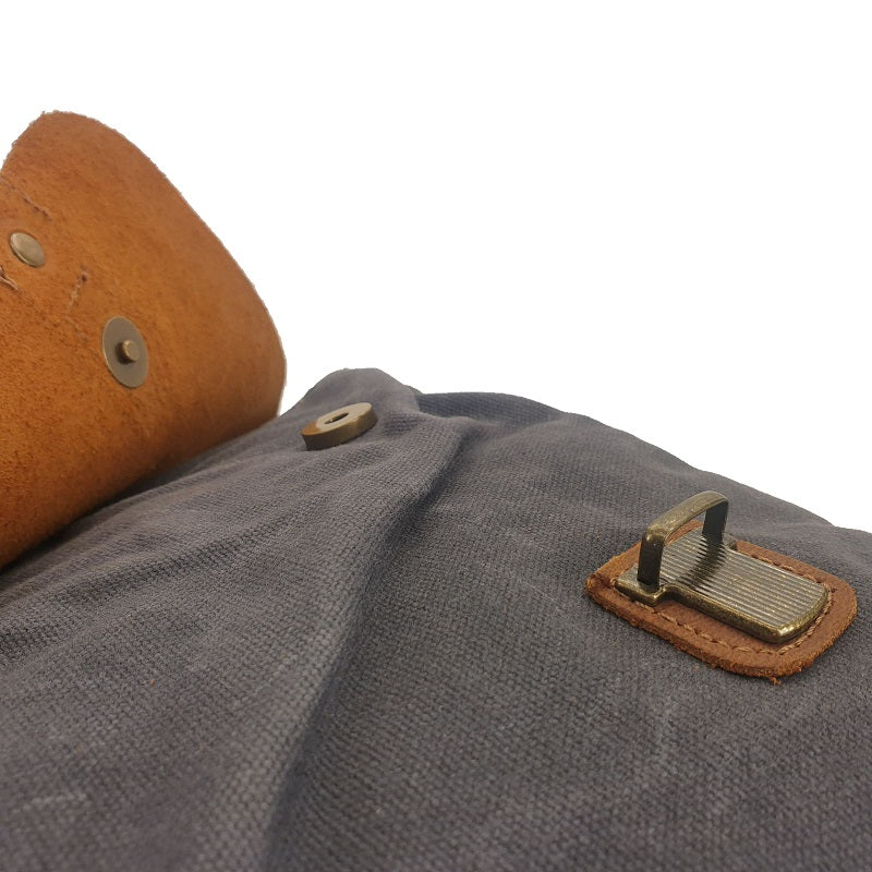 Tarzan 14" Waxed Grey Canvas & Buffalo Leather Cover Weather Proof Laptop Bag - The Leather Trading Co.