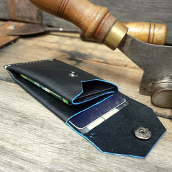 Cadet. S Handmade Minimalist Kangaroo Black Full Grain Leather Card & Cash Wallet