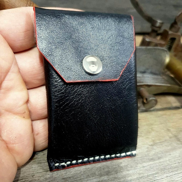 Cadet. S Handmade Minimalist Full Grain Kangaroo Hide Black Leather Card & Cash Wallet