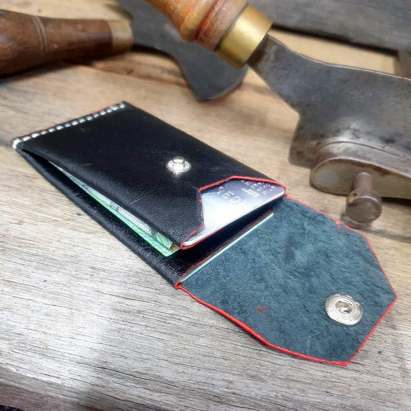 Cadet. S Handmade Minimalist Full Grain Kangaroo Hide Black Leather Card & Cash Wallet