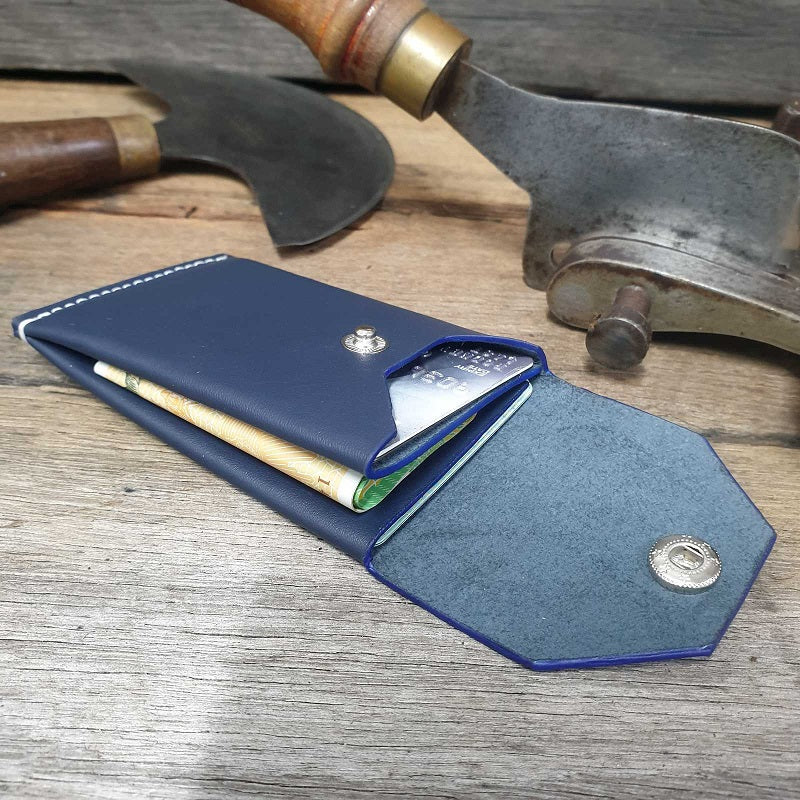 Cadet. S Handmade Minimalist Full Grain Navy Cowhide Leather Card & Cash Wallet