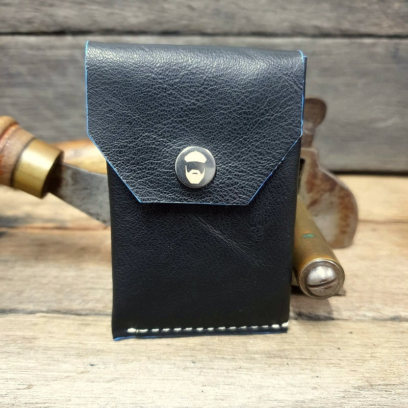 Cadet. S Handmade Minimalist Kangaroo Black Full Grain Leather Card & Cash Wallet