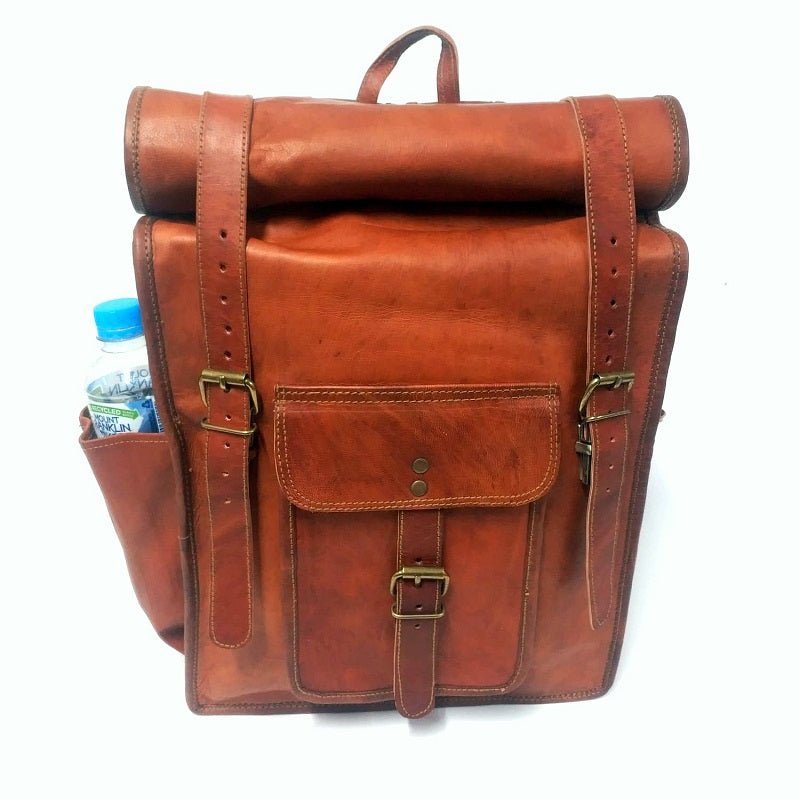 The Tank 16 Inch Indiana Jones Styles Goat Leather Full Grain Leather Roll Top Backpack