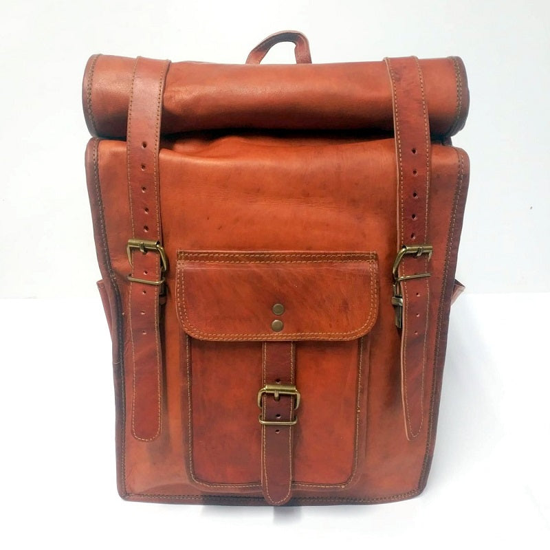 The Tank 16 Inch Indiana Jones Styles Goat Leather Full Grain Leather Roll Top Backpack