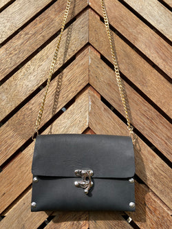 -PICCOLA- ITALIAN BLACK LEATHER FLOWER