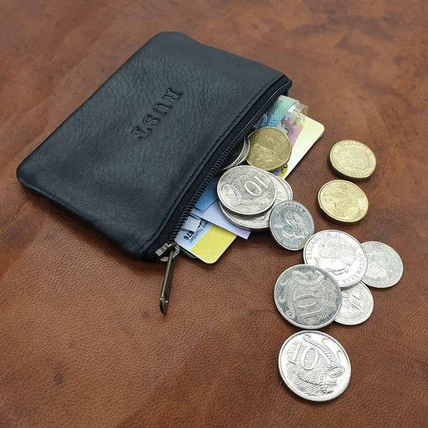 Connery - Card, Cash & Cash Zippered Black Cowhide Pouch Wallet - The Leather Trading Co.