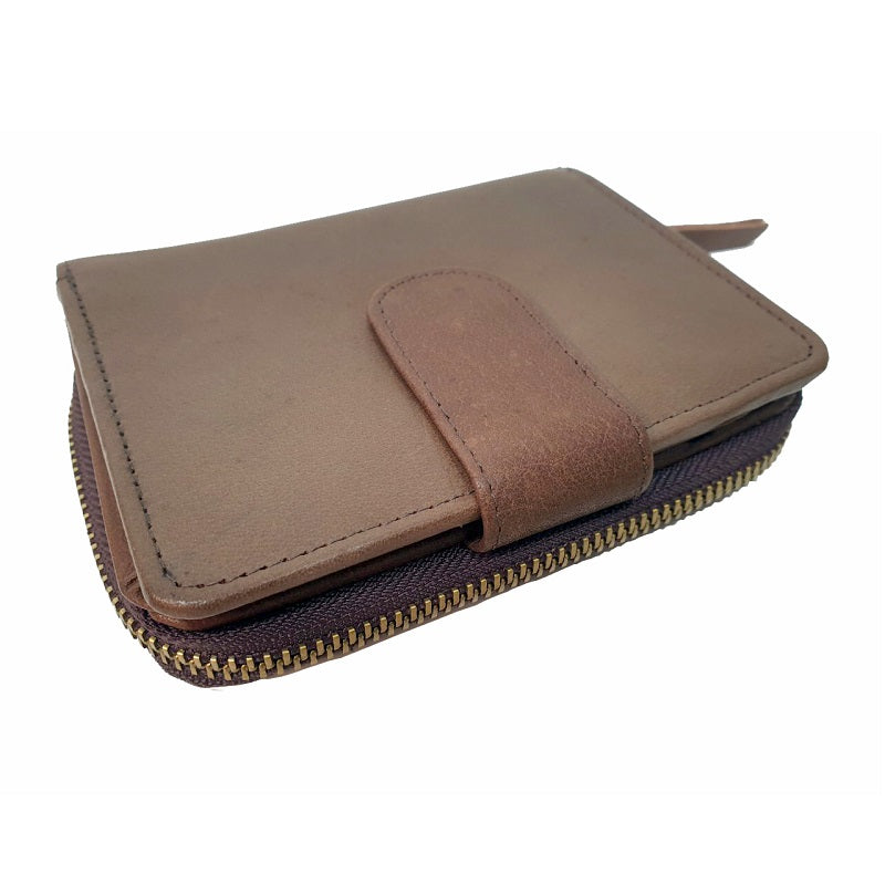 Di-ago – Tan Calf Leather Button Zip Wallet - The Leather Trading Co.