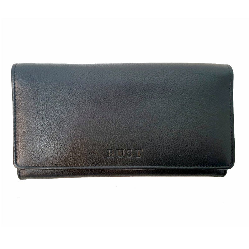 Armada – Black Cowhide Women’s Long Wallet with Button - The Leather Trading Co.