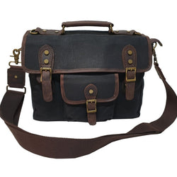 Nomad 15" Black Waxed Canvas and Leather Satchel Weather Proof Laptop Bag - The Leather Trading Co.
